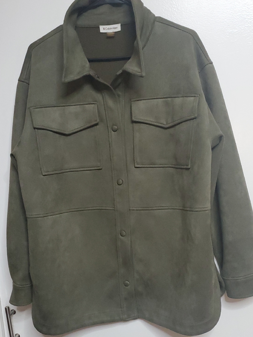 Calvin Klein Olive Suede-Look Button Shirt Jacket Men Or Women